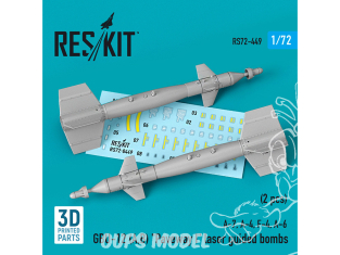 ResKit kit armement Avion RS72-0449 Bombes à guidage laser GBU-12 (A,B) « Paveway I » (2 pcs) (imprimé en 3D 1/72