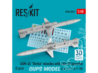 ResKit kit armement Avion RS48-0451 Missiles AGM-45 « Shrike » avec lanceur LAU-34 (2 pcs) imprimé en 3D 1/48