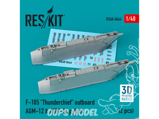 ResKit kit armement Avion RS48-0444 Pylônes hors-bord F-105 « Thunderchief » AGM-12 et AGM-45 (2 pièces) imprimé en 3D 1/48