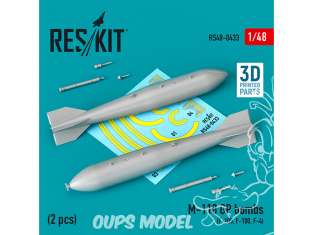 ResKit kit armement Avion RS48-0433 Bombes M-118 GP (2 pcs) imprimées en 3D 1/48