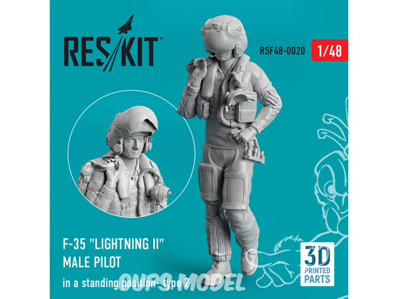 ResKit kit Figurine RSF48-0020 Pilote masculin du F-35 "Lightning II" (en position debout - type 2) imprimé en 3D 1/48