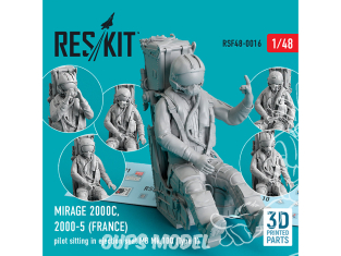 ResKit Figurine RSF48-0016 Pilote de Mirage 2000C, 2000-5 (FRANCE) assis dans un siège éjectable MB Mk.10Q Type 1 1/48