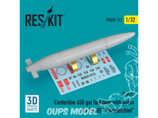 ResKit amelioration RSU32-0123 Réservoir de carburant Centerline 650 gal avec pylônes pour F-105 1 pcs imprimé en 3D 1/32