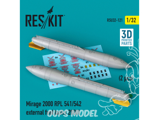 ResKit amelioration RSU32-0121 Mirage 2000 RPL 541/542 réservoirs de carburant externes 2000lt (2 pcs) imprimé en 3D 1/32
