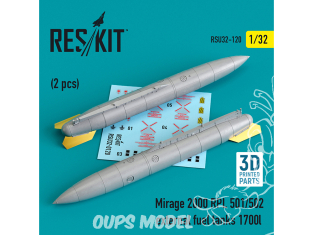 ResKit amelioration RSU32-0120 Réservoirs de carburant externes Mirage 2000 RPL 501/502 1700lt (2 pcs) imprimés en 3D 1/32