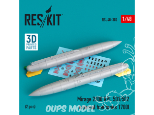 ResKit amelioration Avion RSU48-0302 Mirage 2000 RPL 501/502 réservoirs de carburant externes 1700lt 2 pcs impression 3D 1/48