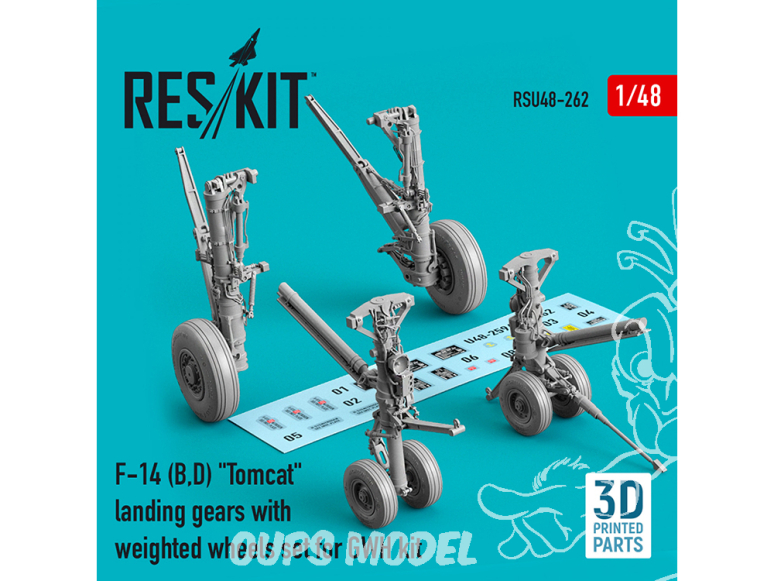 ResKit kit d'amelioration Avion RSU48-0262 Trains d'atterrissage F-14 (B,D) Tomcat avec jeu de roues lestées pour kit GWH 1/48