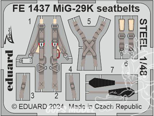 EDUARD photodecoupe avion FE1437 Harnais métal MiG-29K Hobby Boss 1/48