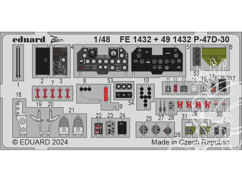 EDUARD photodecoupe avion FE1432 Zoom amélioration P-47D-30 Mini Art 1/48