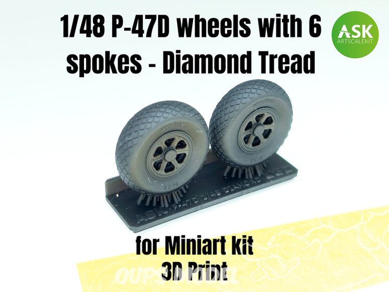 ASK Art Scale Kit accessoire A48008 Roues P-47D avec 6 batons - Diamond Tread Mini Art 1/48