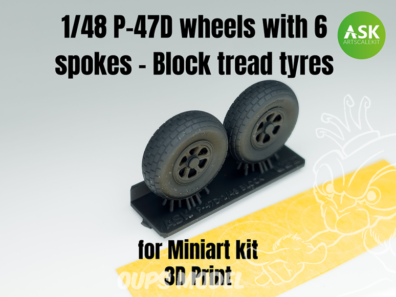 ASK Art Scale Kit accessoire A48010 Roues P-47D avec 6 batons - Block Tread Mini Art 1/48