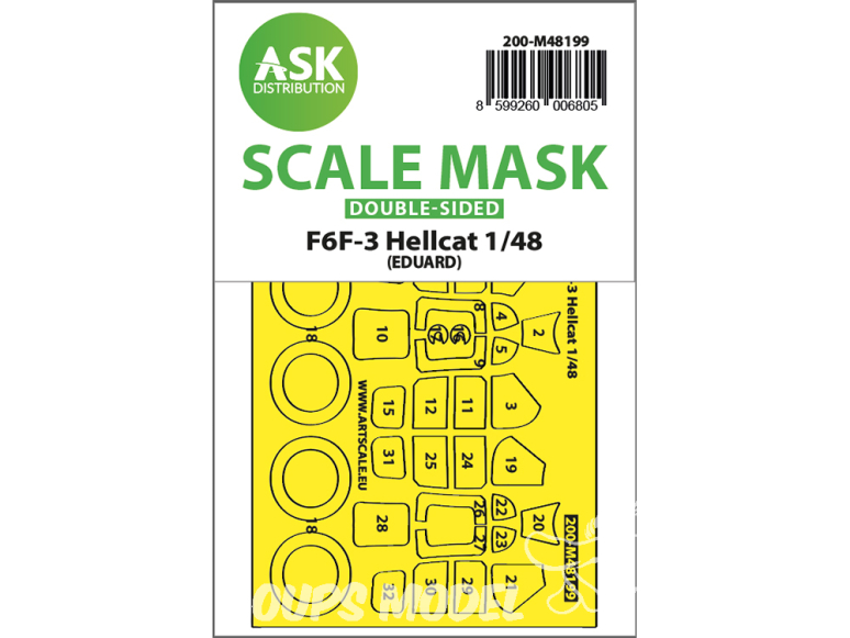 ASK Art Scale Kit Mask M48199 F6F-3 Hellcat Eduard Recto Verso 1/48