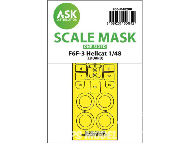 ASK Art Scale Kit Mask M48200 F6F-3 Hellcat Eduard Recto 1/48