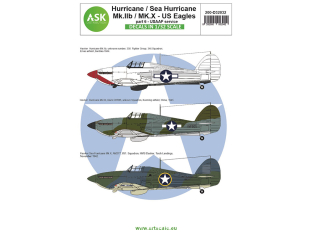 ASK Art Scale Kit Décalcomanies D32032 Hawker Hurricane / Sea Hurricane Mk.IIb / Mk.X Partie 6 - US Eagles 1/32