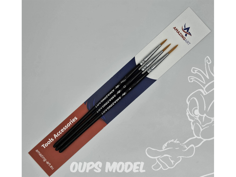 AmazingART 40306 Jeu de 3 pinceau pointu 0 - 1 et 00