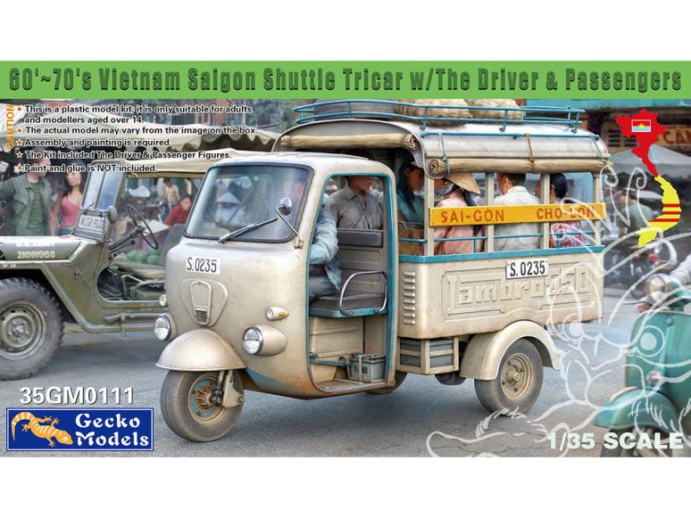 Gecko Models maquettes militaire 35GM0111 Tricycle à moteur Taxi Saigon des années 60 à 70 avec figurines1/35