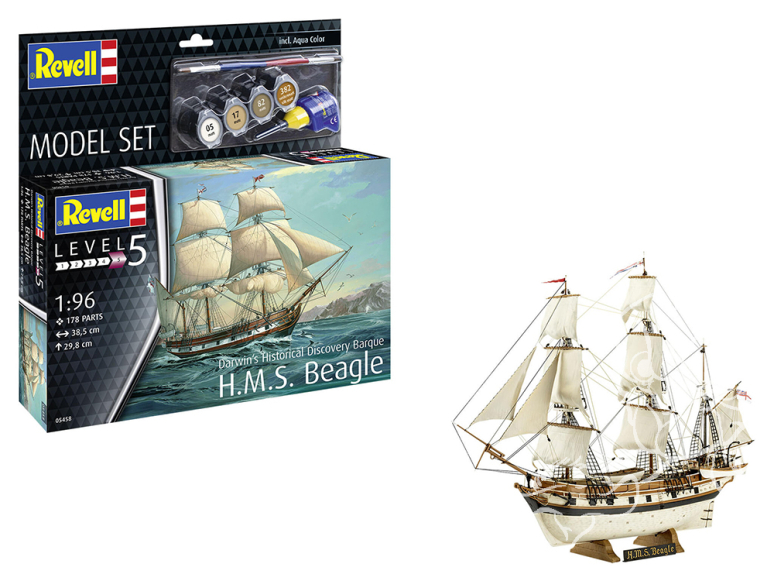 revell bateau 65458 Model Set Darwin's Historical Discovery Barque H.M.S. Beagle avec accessoires de base 1/96