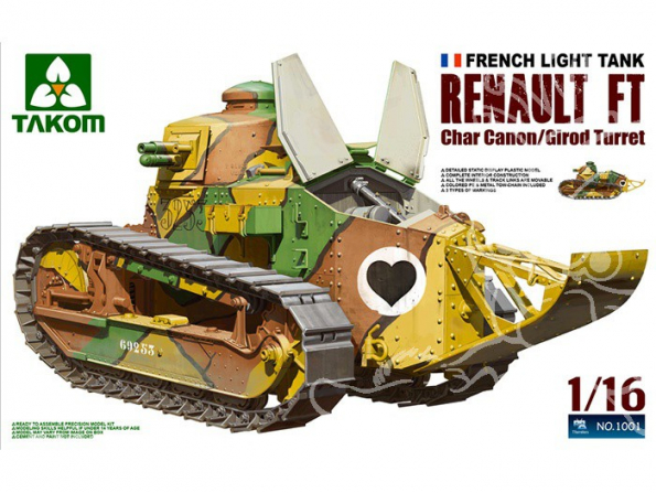 Takom maquette militaire 1001 RENAULT FT CHAR LEGER FRANCAIS (Tourelle Girod) 1/16