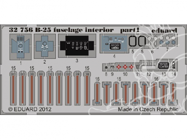 EDUARD photodecoupe avion 32756 Interieur de fuselage B-25 1/32