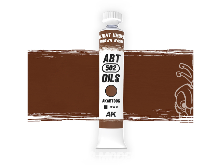 AK peinture a l'huile AKABT006 Terre d'ombre brûlée brun délavé 20ml