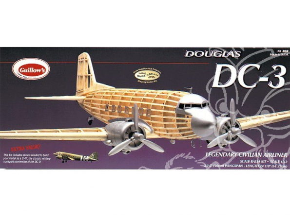 Maquette Guillow&39s avion bois 804 DOUGLAS DC-3 1/32