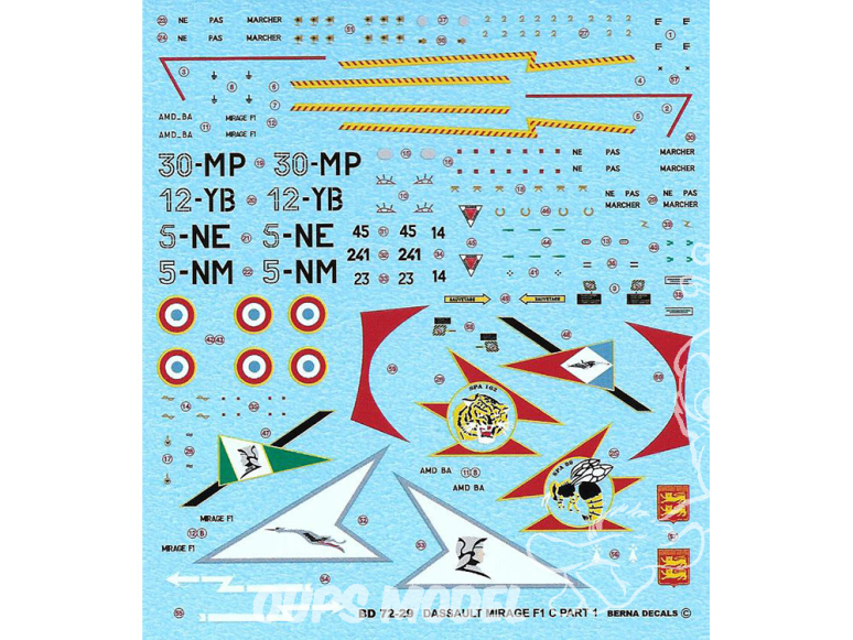 Decalques Berna decals BD72-29 DASSAULT MIRAGE F1 C Partie 1 1/72