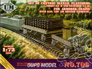 UM maquette militaire 706 Ensemble plateformes de contrôle biaxiales courtes 6,6 m et allongées 9,2 m pour trains blindés 1/72
