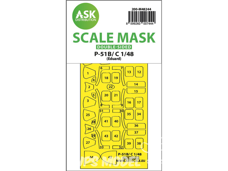 ASK Art Scale Kit Mask M48244 P-51B/C Eduard Recto Verso 1/48