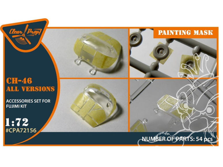 Clear Prop kit d'amelioration helico CPA72156 Masque de peinture CH-46 sur papier kabuki jaune kits Fujimi 1/72