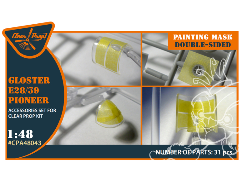Clear Prop kit d'amelioration avion CPA48043 Masque double face Gloster E28/39 Pioneer papier kabuki jaune CP kits 1/48