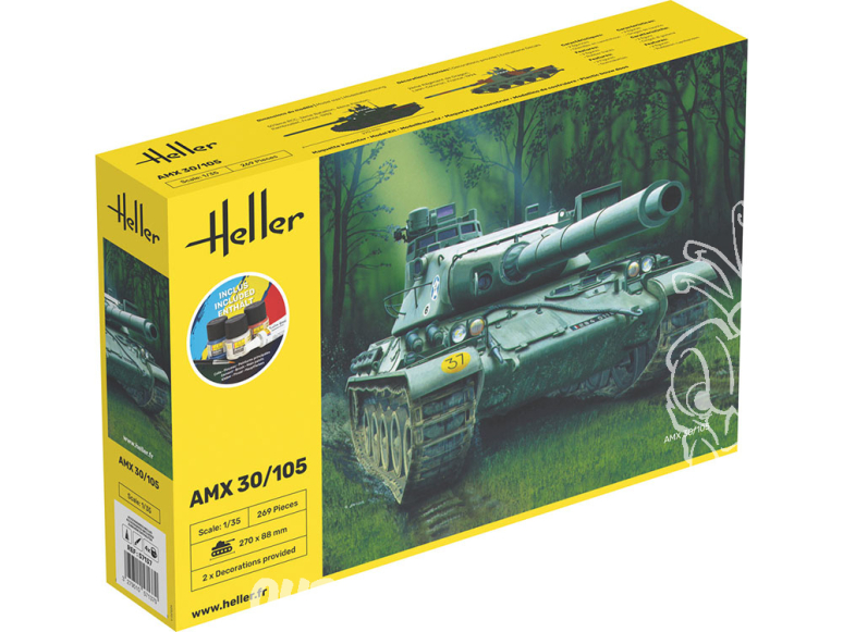 Heller maquette militaire 57137 STARTER KIT AMX 30/105 inclus peintures principale colle et pinceau 1/35