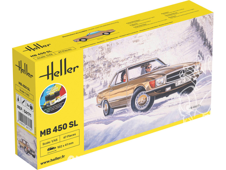 HELLER maquette voiture 56171 STARTER KIT Mercedes-Benz Classe 450SL inclus peintures principale colle et pinceau 1/43