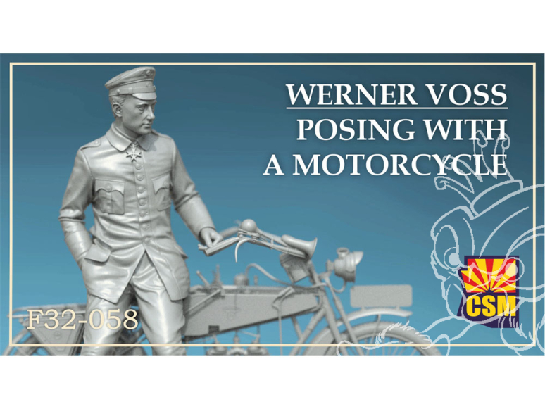 Copper State Models personel F32-058 Werner Voss posant avec une moto 1/32