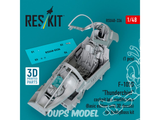 ResKit avion RSU48-0336 Modif tardive cockpit F-105D Thunderchief édition de base décalcomanies 3D kit HobbyBoss imprimé 3D 1/48