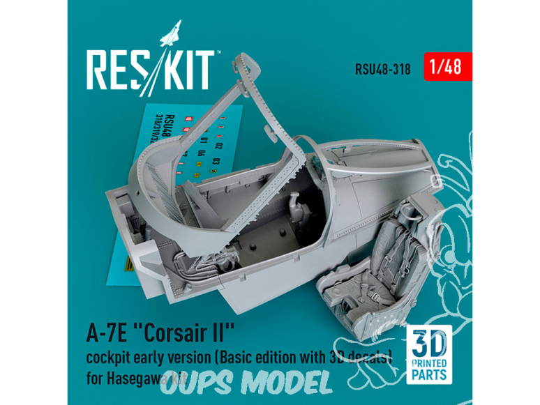 ResKit Avion RSU48-0318 Cockpit A-7E Corsair II première version édition de base décalcomanies 3D kit Hasegawa imprimé 3D 1/48