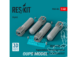 ResKit kit armement Avion RS48-0404 Bombes explosives OFAB-250-270 à fragmentation 4 pièces imprimées en 3D 1/48