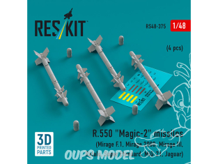 ResKit kit armement Avion RS48-0375 Matra R550 Magic II MISSILES 4 PIÈCES IMPRIMÉES EN 3D 1/48