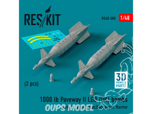 ResKit kit armement Avion RS48-0380 Bombes à protection thermique GBU-31 (V) 4/B U.S. Navy 2 pièces imprimées en 3D 1/48