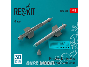ResKit kit armement Avion RS48-0410 Missiles Firestreak 2 pièces imprimés en 3D 1/48