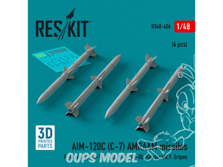 ResKit kit armement Avion RS48-0406 Missiles AIM-120C (C-7) AMRAAM 4 pièces imprimés en 3D 1/48