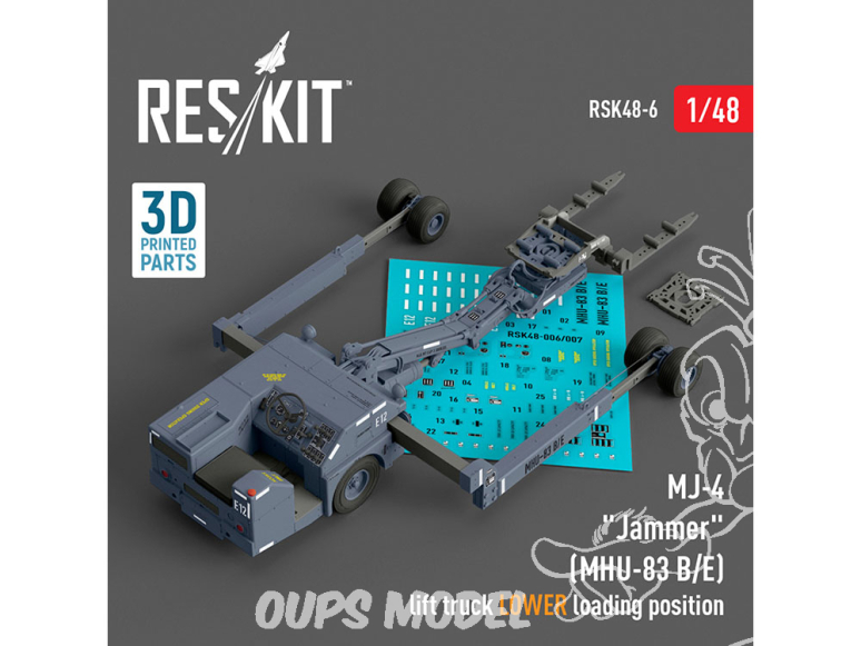 ResKit kit RSK48-0006 CHARIOT ÉLÉVATEUR MJ-4 JAMMER MHU-83 B/E, POSITION DE CHARGEMENT INFÉRIEURE 1/48