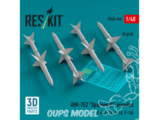 ResKit kit armement Avion RS48-0456 Missiles AIM-7E2 « SPARROW III » 4 pièces imprimées en 3D 1/48