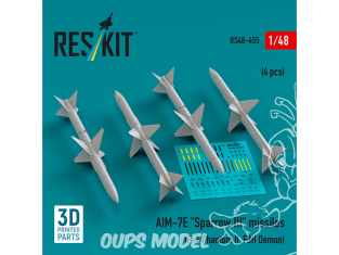 ResKit kit armement Avion RS48-0455 Missiles AIM-7E « SPARROW III » 4 pièces imprimées en 3D 1/48