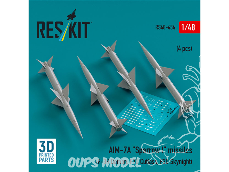 ResKit kit armement Avion RS48-0454 Missiles AIM-7A « SPARROW I » 4 pièces (imprimés en 3D) 1/48