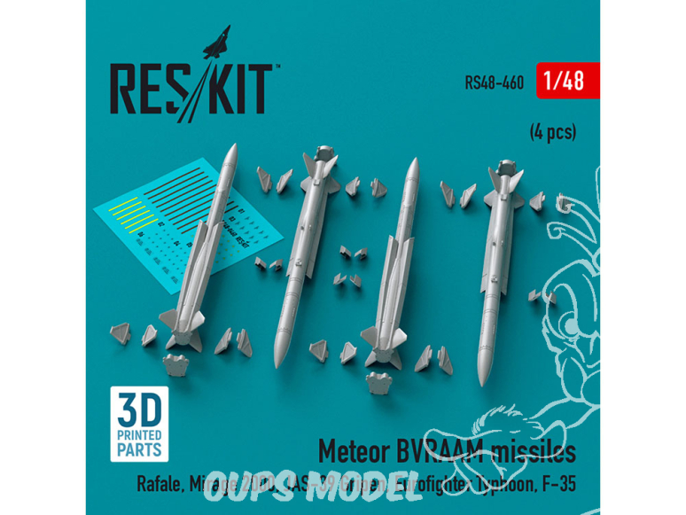 ResKit kit armement Avion RS48-0460 4 missiles Meteor BVRAAM imprimés en 3D 1/48