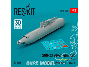 ResKit kit armement Avion RS48-0471 SUU-23 20MM GUN POD FERMÉ GUN BAY POUR F-4 PHANTOM II USAF 1 PCS IMPRIMÉ 3D1/48