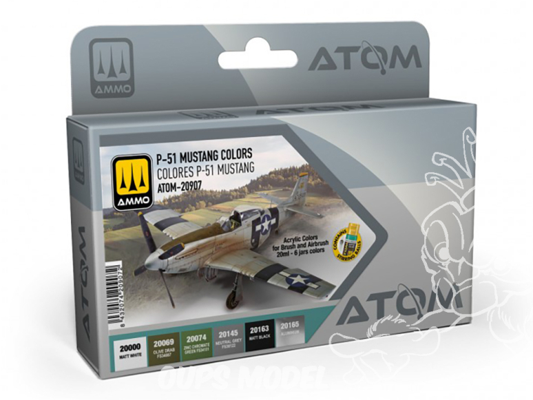 MIG peinture Atom 20907 Set couleurs P-51 Mustang 6 x 20ml