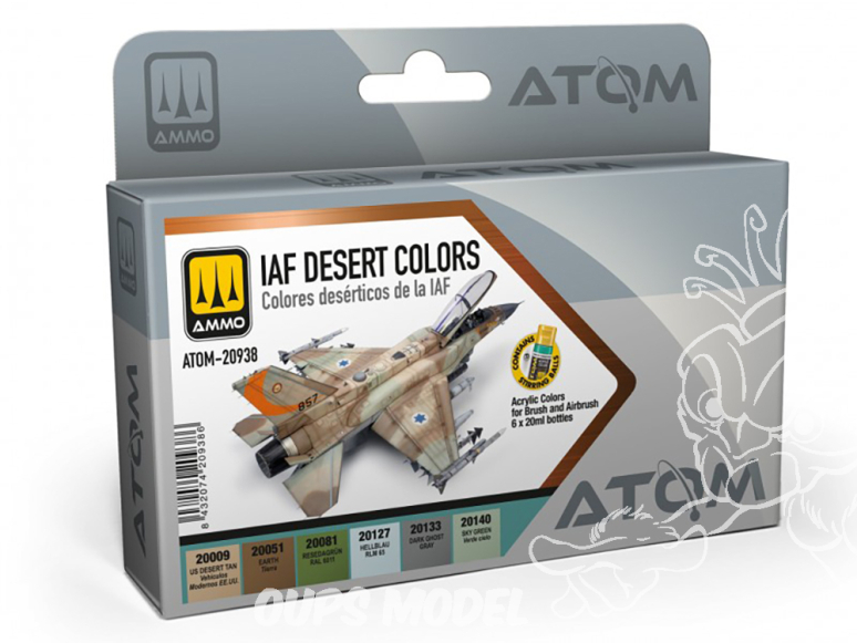 MIG peinture Atom 20938 Set couleurs Desert IAF 6 x 20ml