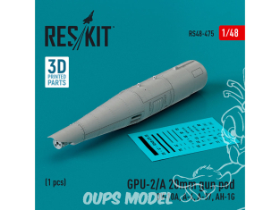 ResKit kit armement Avion RS48-0475 GPU-2/A 20MM GUN POD 1 PCS IMPRIMÉ EN 3D 1/48