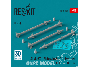 ResKit kit armement Avion RS48-0484 Missiles AIM-9X « SIDEWINDER » 4 pièces imprimés en 3D 1/48